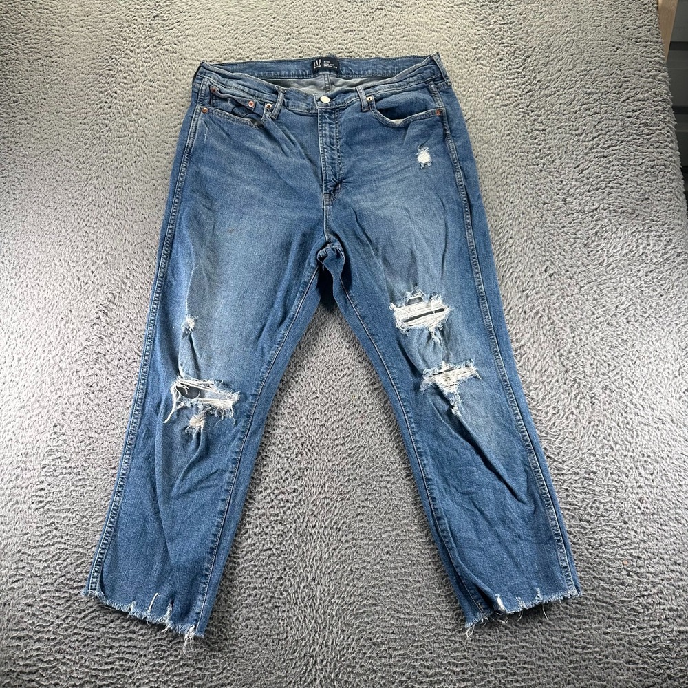 Vintage Gap Jeans Womens 16 Blue Cotton Denim Cropped Faded Stretch Distressed